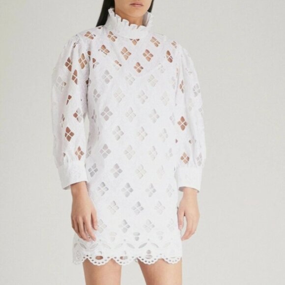 Sandro Houle Embroidered White Eyelet Mini Dress S $500 - Picture 4 of 8
